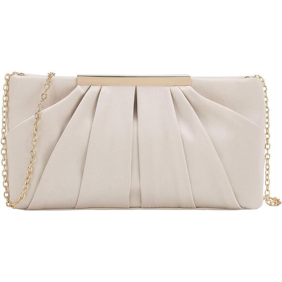 ⚡ Women's Elegant Evening Pleated Satin Simple Classy Formal Cream Clutch Bag - Picture 3 of 7